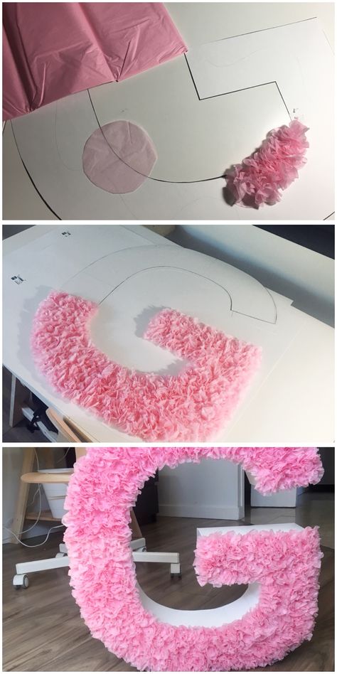 Name Decorations, Letter Decoration, Diy Letters, Paper Flower Tutorial, Cardboard Crafts, Diy Party Decorations, Diy Birthday, Flower Tutorial, Diy Party