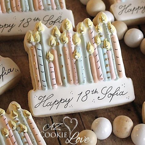 Gina Miller - Arizona (Ahwatukee) Custom Decorated Cookies (@azcookielove) • Instagram photos and videos Candle Cookies Decorated, Icing Cookies Birthday, Royal Icing Cookies Birthday, 18th Birthday Cookies Decorated, Cookies 60th Birthday, Birthday Candle Cookies, Birthday Decorated Cookies, Candle Sugar Cookies, Happy Birthday Cookies