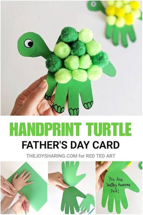 Easy Hand Crafts For Kids, Handprint Turtle, Crafts For 3yrs Old, Fathers Day Gifts Ideas From Kids, Turtle Handprint, Hand Print Crafts, Diy With Kids, Animal Habitat, Red Ted Art