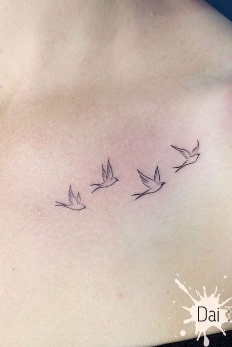 Infinity Tattoo With Birds Flying, 4 Small Birds Tattoo, Bird Tattoo With Words, Small Birds Tattoos For Women, Tattoo Ideas Female Birds Flying, Sparrow Wrist Tattoo, Birds Flying Tattoo Arm, Simple Flying Bird Tattoo, 5 Bird Tattoo