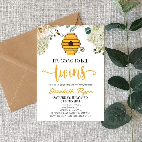 Bee Baby Announcement, Honey Bee Baby Shower Invitations, Twin Baby Shower Theme, Bee Baby Shower Decoration, Bee Baby Shower Invitations, Honey Bee Baby Shower, Sprinkle Shower, Twin Baby Girls, Bee Baby Shower Theme