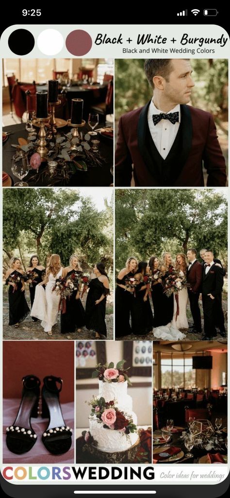 Black White Burgundy Wedding Decor, Burgundy Black White Wedding, October Wedding Colors Schemes With Black, White Black And Burgundy Wedding, Black White And Burgundy Wedding, Black White Burgundy Wedding, Black And Wine Wedding, Black And Wine Wedding Colors, Burgundy Black And White Wedding