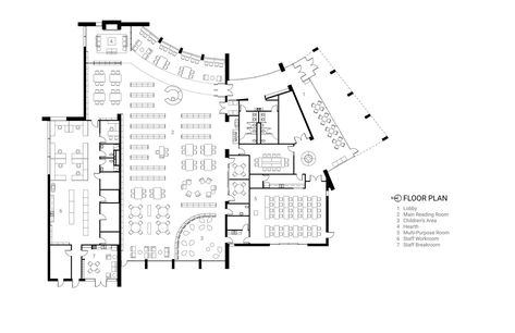 Gallery of Library! at Bown Crossing / FFA Architecture and Interiors - 16 Small Public Library Design Plan, Library Floor Plan Architecture, Library Plan Architecture, Library Floor Plan, Architecture Library, Architectural Thesis, Public Library Design, Folding Architecture, Library Project