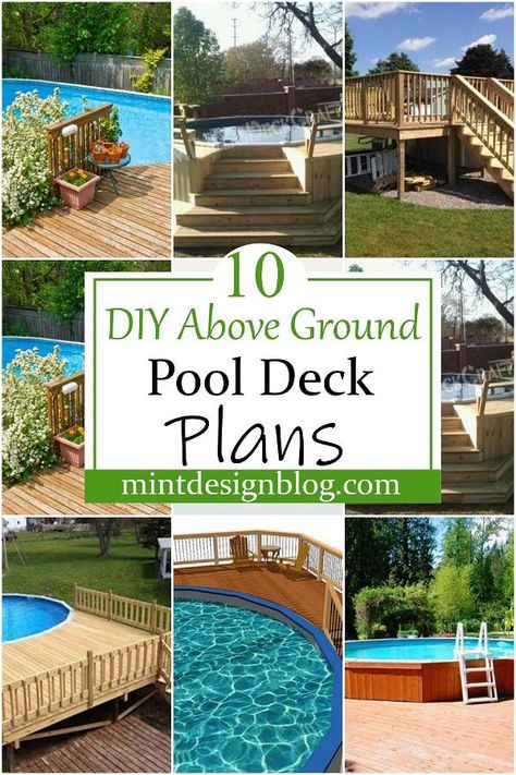 Above Ground Pool Deck Plans, Above Ground Pool Stairs, Diy Above Ground Pool Landscaping, Pool Deck Tile, Oval Above Ground Pools, Small Above Ground Pool, Pool Deck Decorations, Decks Around Pools, Diy Above Ground Pool