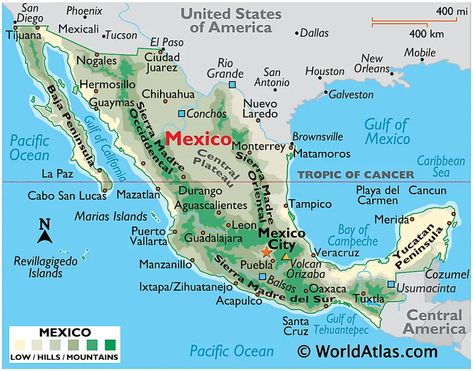 Physical Map of Mexico America Outline, Worldly Things, World Atlas Map, Map Of Mexico, Textiles Gcse, Greece Map, World Atlas, Mexico Map, China Map