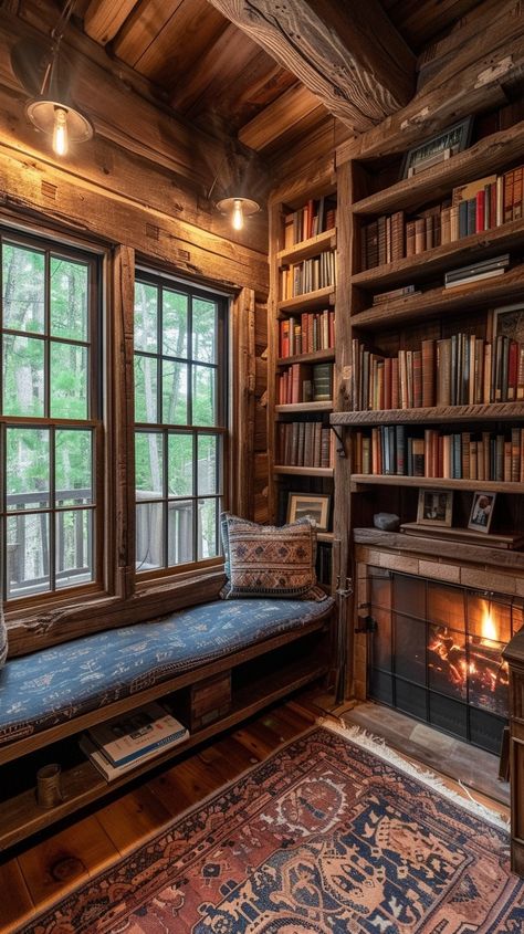 I'm unable to modify your text directly, but I can offer some suggestions for additional unique hashtags: #cozyvibes, #booklover, #readingcorner, #interiorinspiration, #homelibrary. Library Nook, Blue Green Rooms, Dream Home Library, Cozy Home Library, Unique Bookshelves, Log Home Decorating, Fantasy Homes, Rustic Cottage, Cozy Reading