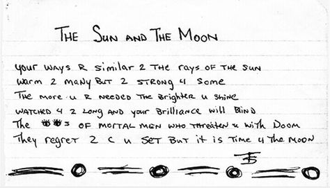 Poem by Tupac Shakur. ~ Your ways are similar to the rays of the sun Warm to many but too strong for some The more you are needed the brighter you shine Watched for too long and your brilliance will blind The eyes of mortal men who threaten with doom They regret to see you set But it's time for the moon ~ Tupac Shakur Poems, Tupac Inspired Tattoos, Tupac Poetry, The Moon Poem, 2pac Poems, Tupac Poems, Healthy Masculinity, 2pac Tattoos, 2pac Quotes