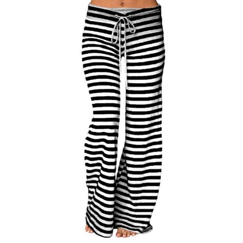 Poly, Cotton, Lightweight Fabric Drawstring Lounge Wear Soft Silky Feel Long Pajama Pants, Striped Wide Leg Pants, Womens Pajamas Pants, Fashion Bottoms, High Waist Yoga Pants, Pyjama Bottoms, Long Trousers, Women Pants, Trouser Style