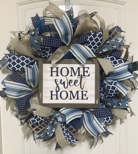 Welcome Wreaths, Rag Wreaths, Wreath Making Ideas, Mesh Wreaths Diy, Farmhouse Wreaths, Deco Mesh Wreaths Diy, Nautical Wreath, Fun Wreath, Autumn Wreaths For Front Door