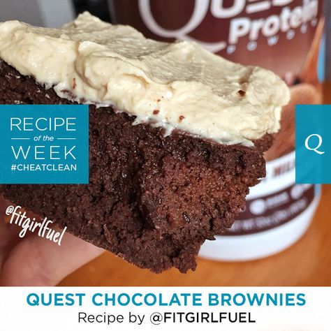 A #CookClean chocolate lover's indulgent dream come true. This decadent creation by @FitGirlFuel uses Quest Protein Powder and are so delicious that you'll be wanting more and more. Ingredients: - 2 cups of oat flour,… Quest Protein Powder Recipes, Quest Protein Recipes, Quest Nutrition Recipes, Macro Desserts, Protein Powder Brownies, Quest Recipes, Brownie Quest, Baking With Protein Powder, Quest Protein