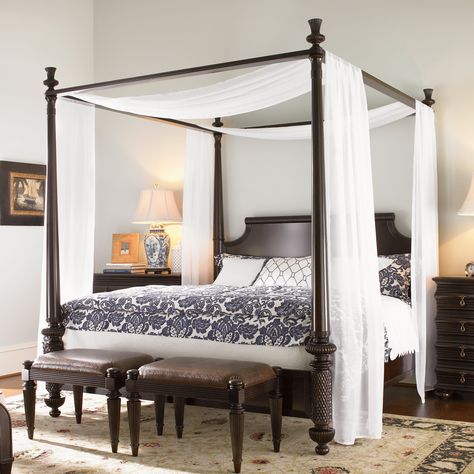 Canopy beds For the Modern Bedroom Freshome 361 Canopy Bed Drapes, Wood Canopy Bed, Bed Drapes, Canopy Bed Curtains, Wood Bedroom Sets, Canopy Bedroom, Tommy Bahama Home, Lexington Home, White Drapes