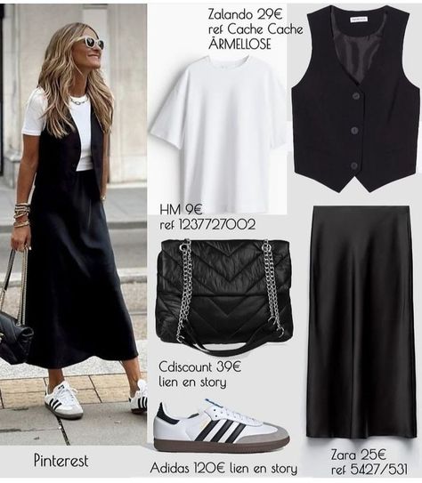 Black Dress And Tennis Shoes Outfits, Silk Skirt Outfit Summer, Summer Outf, Black Denim Midi Skirt, Wardrobe Plan, Teacher Fits, Elevated Fashion, Samba Outfit, Home Wear Women