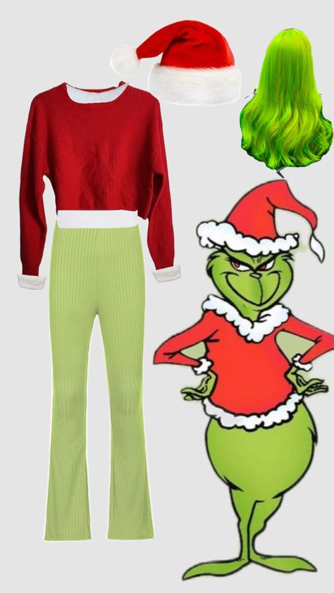 The Grinch Outfit, Grinch Spirit Day, Grinch Dti Outfit, Grinch Dress Up Day At School, Grinch Day At School Outfit, Grinch Costume Diy, Grinch Outfit Women, Character Day Ideas For Spirit Week, Grinch Inspired Outfit