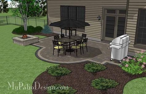 Arcs and Rectangles Patio Design with Fire Pit 4 Grill Landing Pad Ideas, Rectangular Patio Layout Ideas, Grill Shack, Grill Pad, Cabin Patio, Grill Patio, Small Patios, Summer Deck, Garden 2023