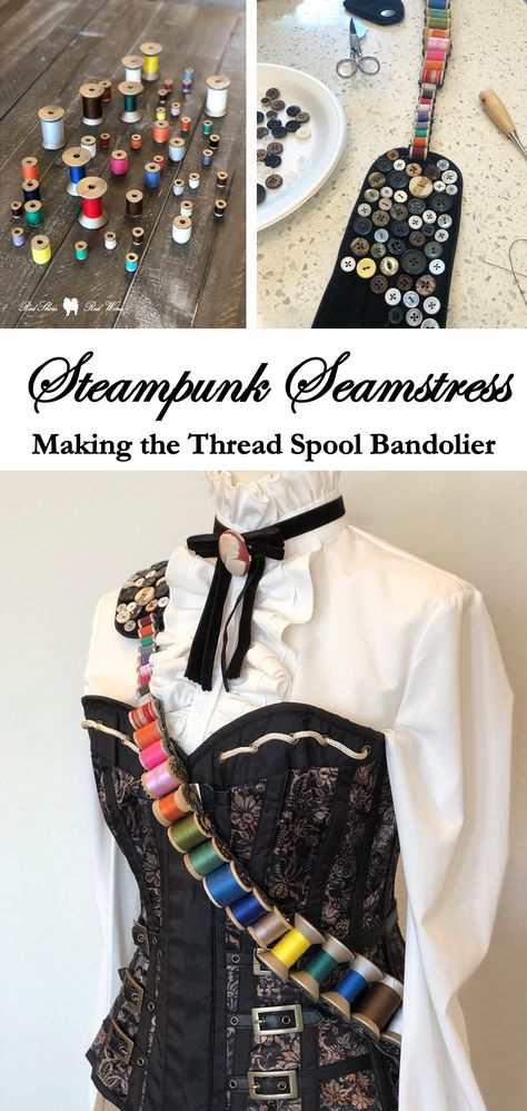 Tailor Accessories, Diy Bag Holder, Seamstress Costume Ideas, Tailoring Accessories, Cosplay Accessories Ideas, Seamstress Costume, Steampunk Sewing, Victorian Diy Crafts, Larp Accessories Diy