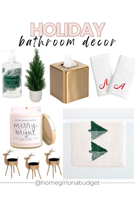 Powder Room Christmas Decor, Christmas Decor For Bathroom, Christmas Bathrooms, Bathroom Christmas Decor Ideas, Christmas Bathroom Ideas, Pretty Bathroom Decor, Winter Bathroom Decor, Christmas Tree Drawing Easy, Christmas Decor Bathroom