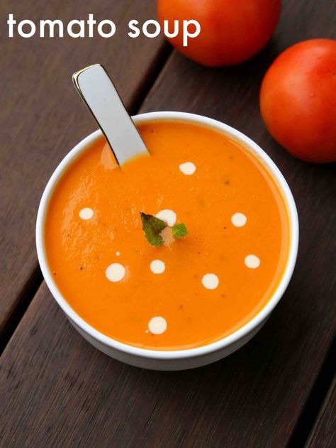 tomato soup recipe | cream of tomato soup | tomatoe soup recipe Tomatoe Soup, Veg Soup Recipes, Easy Tomato Soup Recipe, Creamy Soup Recipes, Cream Of Tomato, Cream Of Tomato Soup, Tomato Soup Recipe, Veg Soup, Breakfast Recipes Indian