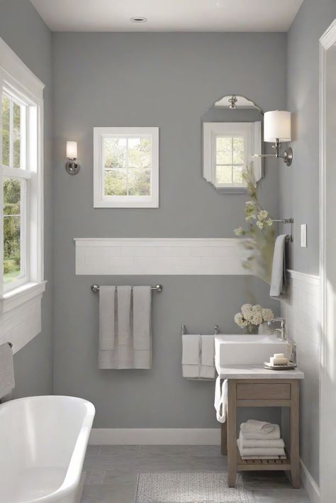 Step into luxurious tranquility every morning with BM Amherst Gray (HC-167) as your bathroom retreat's centerpiece. Elevate your space with timeless elegance and impeccable style. #Ad #homedecor #homedesign #bathroom #Painthome interiorarchitecture best Wall Colors for Bathroom Colors Bright Room Colors best colors combinations bathroom bathroom Remodeling Modern Paint Colors 2024 Color For Bathroom Walls, Bathroom Remodel Paint, Paint Colors 2024, Bright Room Colors, Bathroom Wall Colors, Best Wall Colors, Tranquil Bathroom, Modern Paint Colors, Paint Guide