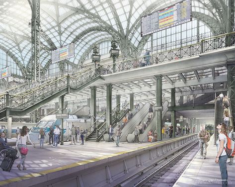 Renderings Restore NYC's Original Penn Station In Today's Context - Untapped New York Penn Station Nyc, Rebuilding Credit, Train Station Architecture, Penn Station, Grand Central Terminal, Nyc Art, Green Architecture, Art Society, Credit Repair