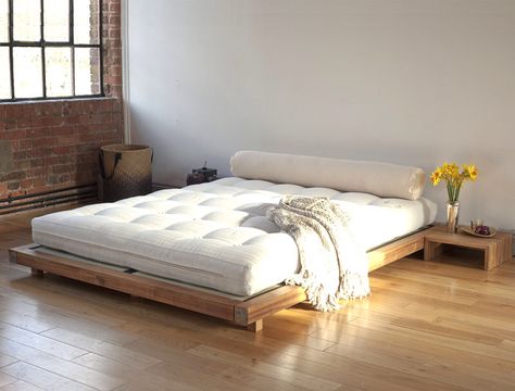 No Bedframe, Low Platform Bed, Low Bed Frame, Japanese Bed, Platform Bed Designs, Futon Decor, Minimalist Bed, Low Bed, Ikea Bed