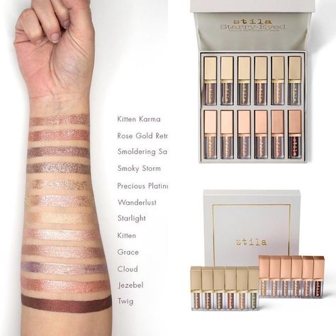 Stila Liquid Eyeshadow Swatches, Stilla Liquid Eyeshadow, Stila Glitter Eyeshadow, Stila Liquid Eyeshadow, Pastel Eyeshadow Palette, Makeup Shopping List, Stila Cosmetics, Fall Makeup Looks, Liquid Eyeshadow