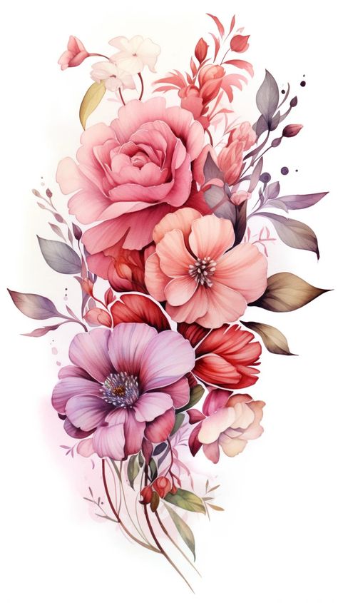 Find the Best Tattoo Designs Online – Tattoos Wizard Designs Colored Flower Tattoos Sleeve, Color Flower Tattoos For Women, Colour Flower Tattoo, Flower Cluster Tattoo, Half Sleeve Flowers, Half Sleeve Flower Tattoo, Color Flower Tattoo, Coverup Ideas, Flowers Tattoo Design