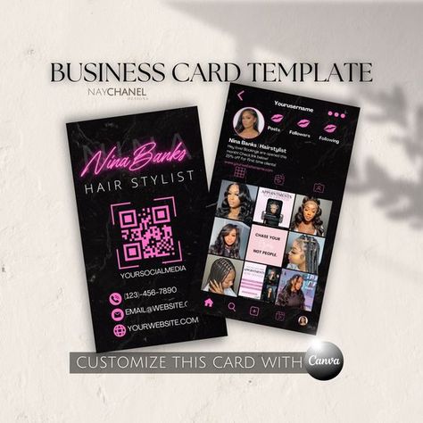 Business card design Etsy Buissness Card, Nail Tech Business Cards, Canva Creations, Wig Business, Girly Business Cards, Makeup Business Cards, Cute Business Cards, Buisness Cards, Business Nails