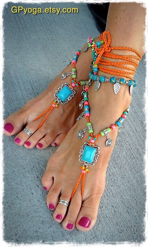 If you like our oak leaf pin & design, can you follow us ? Native Cowgirl, Bohemian Barefoot Sandals, Boho Barefoot Sandals, Festival Sandals, Orange Sandals, Mode Hippie, Sun Charm, Ankle Jewelry, Boho Sandals