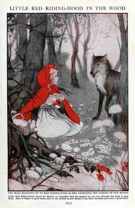 Wolf In The Woods, Red Riding Hood Art, Red Ridding Hood, 동화 삽화, Fairytale Nursery, Charcoal Drawings, Red Wolf, Fairytale Illustration, Illustration Vintage