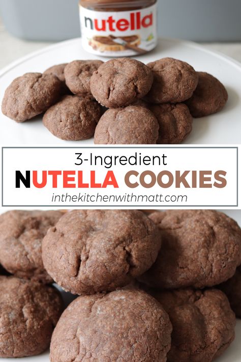 Plate full of homemade 3-ingredient Nutella cookies Recipes With 3 Ingredients, Nutella Desserts Easy, Nutella Dessert Recipes, Quick And Easy Desserts, Nutella Cookies Recipe, Nutella Snacks, Brownie Vegan, Nutella Biscuits, Nutella Recipes Easy