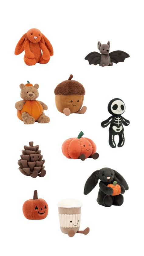 fall jellycats, halloween jellycats, autumn jellycats, jellycats, halloween, fall, autumn, stuffed animal, seasonal, jelly cat Halloween Jelly, Boo Baskets, Jelly Cat, Fall Room Decor, Jellycat Stuffed Animals, Halloween Room Decor, Fall Inspo, Fall Halloween Decor, Cute Stuffed Animals