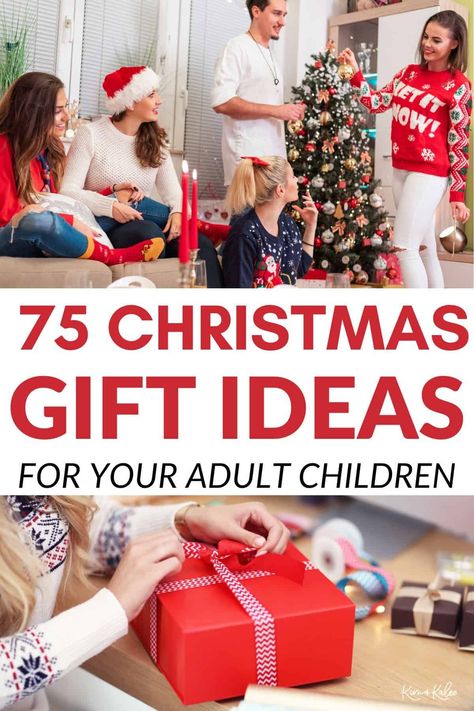 This list of Christmas gift ideas for adult children includes practical, sentimental, and experience presents to make holiday shopping easy! #Christmasgifts #GiftGuides #Christmaspresents #Christmasshopping Christmas List For Adults, Adult Children Gifts Christmas, Adult Kid Christmas Gift Ideas, Gifts For Adult Children Christmas, Christmas Gift Theme Ideas Family, Christmas Gifts For Grown Children, Christmas Ideas For Adults, Christmas Ideas For Adult Children, Adult Kids Christmas Gift Ideas