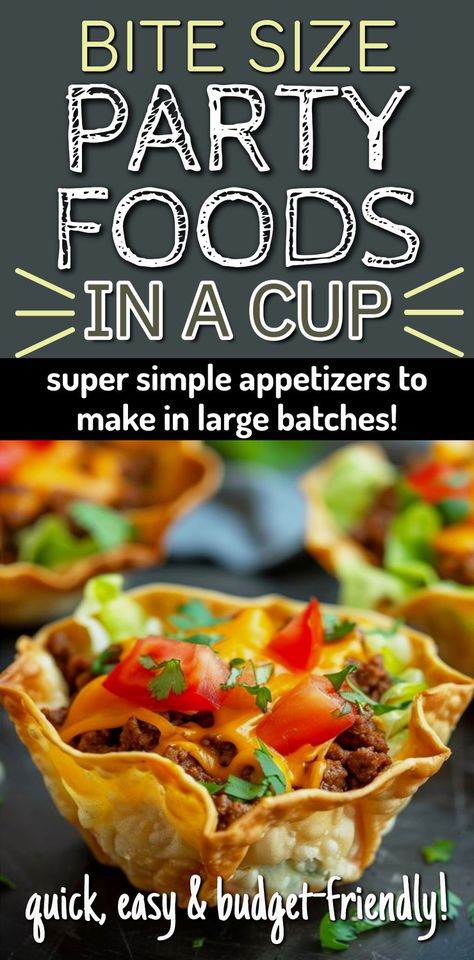 Bite Size Party Foods In A Cup - Super Simple Appetizers! Cheap Canapes, 70th Birthday Party Food Ideas, Foods In A Cup, Easy Party Food For A Crowd Cheap Simple, Wedding Appetizer Ideas Cheap, Office Party Food Ideas, Birthday Party Snacks For Adults, Small Party Food Ideas, Feed A Crowd Cheap