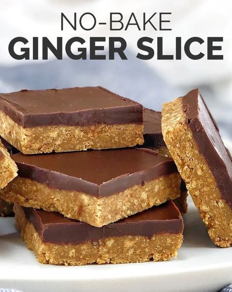 Ginger Recipes Dessert, Ginger Bars, No Bake Slice, No Bake Slices, Slice Recipe, Chocolate Slice, Ginger Biscuits, Tray Bake Recipes, Ginger Slice