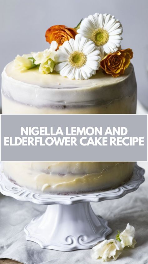 This delicious Lemon and Elderflower Cake by Nigella is the perfect treat for any occasion. With a light, fluffy texture and a sweet elderflower drizzle, it’s both simple and impressive. Decorate it with fresh fruit and flowers for a show-stopping dessert that’s sure to wow your guests! Nigella Lawson Desserts, Elderflower Cake, Nigella Lawson Recipes, Elderflower Cordial, Impressive Desserts, Fluffy Texture, Cocktail Sticks, Nigella Lawson, Ground Almonds