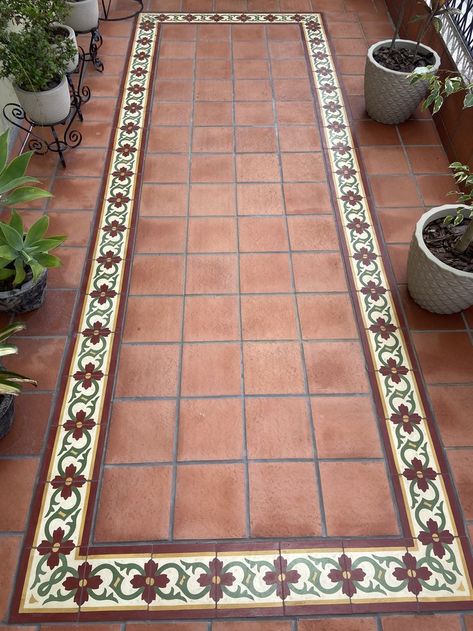 Hacienda Flooring, Spanish Floor Tile, Mexican Tile Floor, Saltillo Tile Floor, Photos Flowers, Saltillo Tile, Indian Home Design, Mexican Home Decor, Floor Tile Design