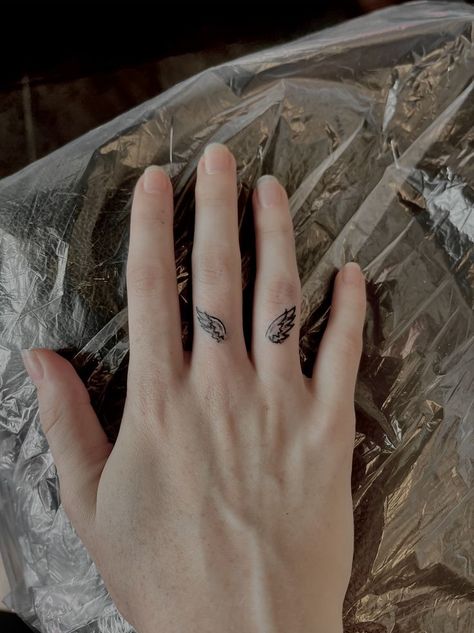 Angel Tattoo On Finger, Angel Wings On Finger, Angel Wings Tattoo On Finger, Wings On Finger Tattoo, Angel Wing Tattoo On Finger, Angel Tattoo Finger, Finger Wing Tattoo, Angel Wings Hand Tattoo, Angel Finger Tattoo