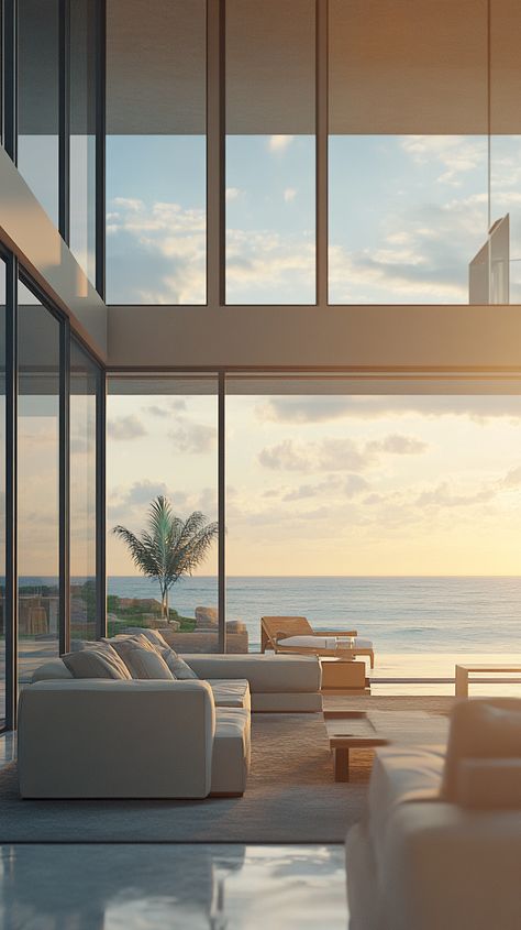 Modern Beachfront House with Sea-Facing Floor-to-Ceiling Windows Modern Beachfront House, Coastal Architecture, Beachfront House, Floor To Ceiling, Floor To Ceiling Windows, Ocean Views, House Windows, Ceiling Windows, Coastal Homes