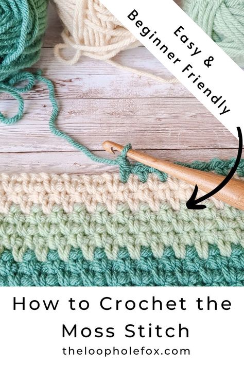 One of the fastest and easiest crochet stitches is the Moss Stitch. Perfect for beginners who want to push their skills or advanced crocheters who want a fast project, you can't go wrong with this one. Learn how to create this gorgeous, easy stitch with my Crochet Moss Stitch Tutorial. Moss Crochet Stitch, Crochet Moss Stitch, Crochet Moss, Crochet Throw Pattern, Crochet Stitches For Blankets, Easy Crochet Blanket, Crochet Blanket Designs, Easy Crochet Stitches, Beginner Crochet Projects