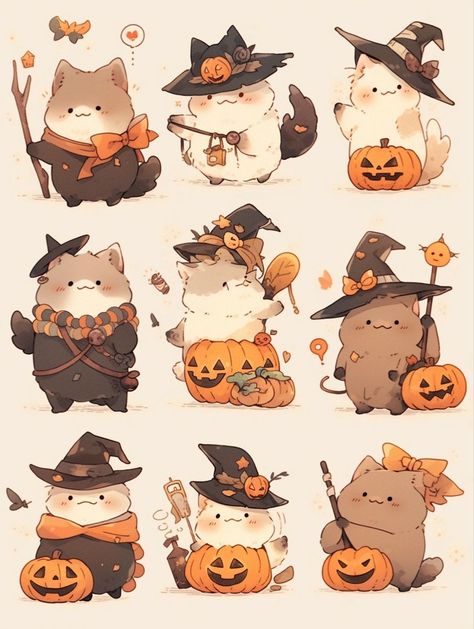 [𝑺𝒂𝒗𝒆 & 𝑭𝒐𝒍𝒍𝒐𝒘]~(◍•ᴗ•◍) Get inspired to create stunning illustrations! Halloween Cat Drawing, Character Art Ideas, Halloween Character Design, Procreate Dog, Halloween Procreate, Tarot Card Designs, Bear Sketch, Fall Drawings, Images Kawaii