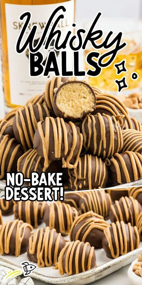 Whisky Balls Whiskey Balls Recipe, Boozy Snacks, Rockstar Cookies, Whiskey Balls, Whiskey Desserts, Fantastic Fudge, Whiskey Cookies, Bourbon Balls Recipe, Flavored Whiskey