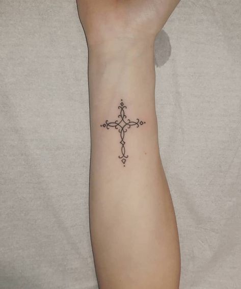 Tatoos Woman Cross, Tattoo Ideas Female Crosses, Unique Cross Design, Cross Bird Tattoo, Simple Irish Tattoos For Women, Irish Cross Tattoo For Women, Cross Tattoo On Wrist For Women, Crucifix Tattoo For Women, Cross Tattoos For Women On Hand