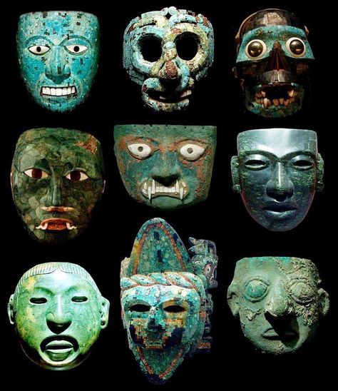 Pre-Columbian Masks [858x992] - Imgur Types Of Masks, Mayan Mask, Aztec Mask, Colombian Art, Mayan Art, Afrikaanse Kunst, Art Premier, Aztec Art, Masks Art