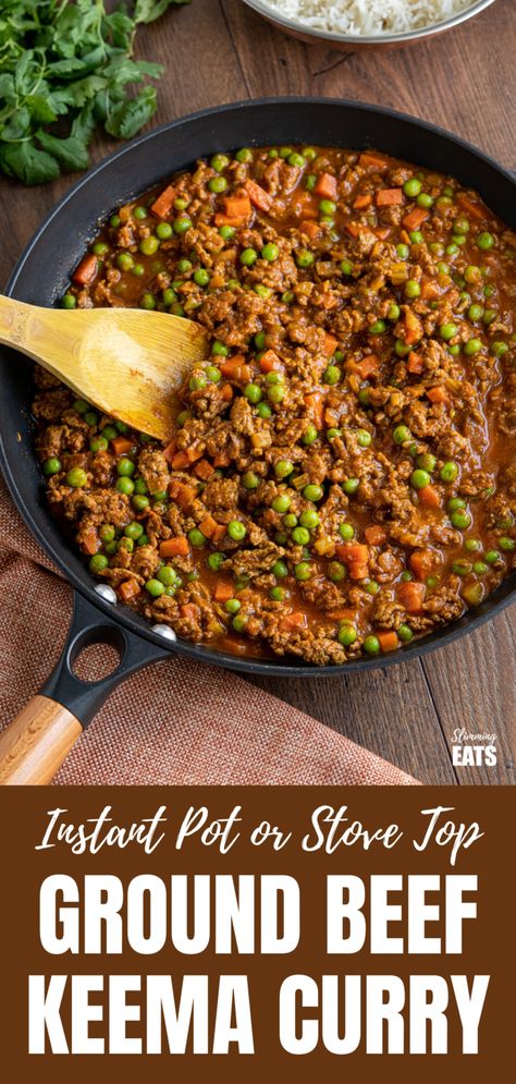 Easy Keema Curry (from www.slimmingeats.com) made with extra lean ground beef and just a few store cupboard spices for a blend of spices that add delicious flavours to this dish. Perfectly cooked stove top or in an Instant Pot. #curry #keema #beef #slimmingworld #weightwatchers Keto Recipes With Minced Beef, Extra Lean Ground Beef Recipes, Ground Beef Curry Recipe, Minced Beef Curry, Curry Ground Beef, Keema Curry Recipe, Instant Pot Curry, Beef Keema, Keema Curry