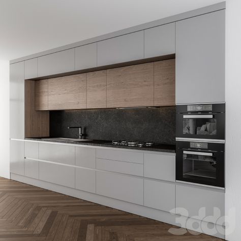 Kitchen Interior Gray And White, Kitchen White Grey Wood, Grey And Wood Kitchens, White Grey Wood Kitchen, Modern Kitchen Gray, White And Wood Apartment, Eldhús Hugmyndir, Kitchen Grey Wood, Grey And Wood Kitchen