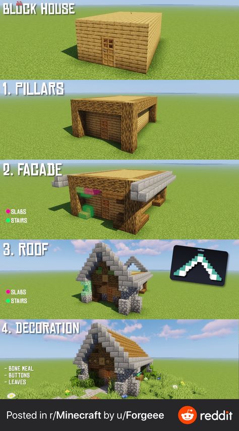 Minecraft Coastal Builds, Minecraft Houses Step By Step, Minecraft Easy House, Minecraft Step By Step, Minecraft Blueprints Step By Step, Medieval Minecraft Builds, Survival Builds, Minecraft Blueprint, Chalet Minecraft