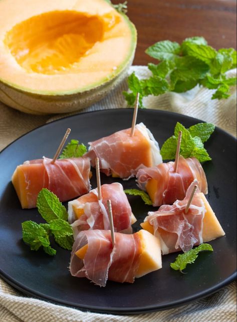 Cantaloupe prosciutto Melon Appetizer, Cantaloupe And Prosciutto, Cantaloupe Prosciutto, Prosciutto Appetizer, Prosciutto Melon, Balsamic Pork Chops, Platter Ideas, Cooking Spaghetti, Dishes To Make