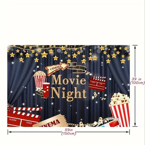 Cinema Movie Night Backdrop Drive In Movie Night Theme - Temu Australia Backyard Movie Night Party, Movie Theme Birthday Party, Movie Night Theme, Movie Night Decorations, Fest Temaer, Movie Themed Party, Birthday Party Photography, Birthday Party Background, Backyard Movie