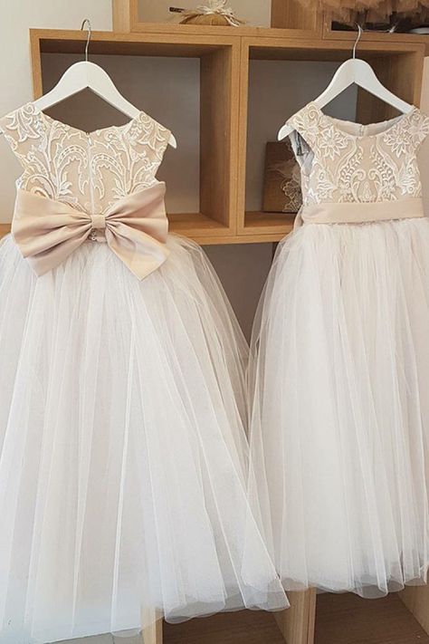 Champagne Flower Girl, Flower Girl Dresses Champagne, Long Flower Girl Dresses, Mill Wedding, Ivory Flower Girl, Ivory Flower Girl Dresses, Long Flowers, Flower Girl Dresses Tulle, Wedding Flower Girl