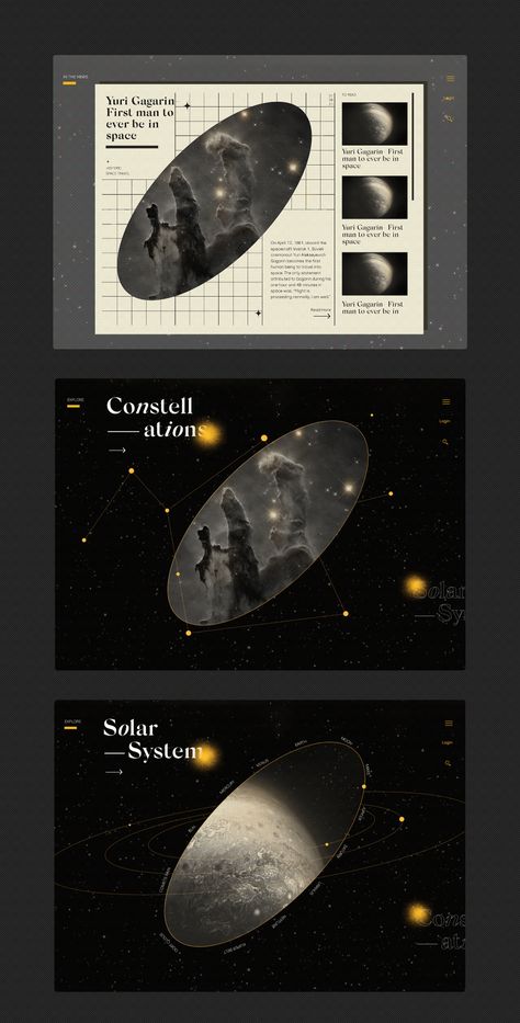 ZOOM | Astronomy Web on Behance Space Theme Graphic Design, Astronomy Graphic Design, Space Website Design, Bistro Interior Design, Star Graphic Design, Astronomy Design, Astronomy Art, Magic Design, Book Design Layout